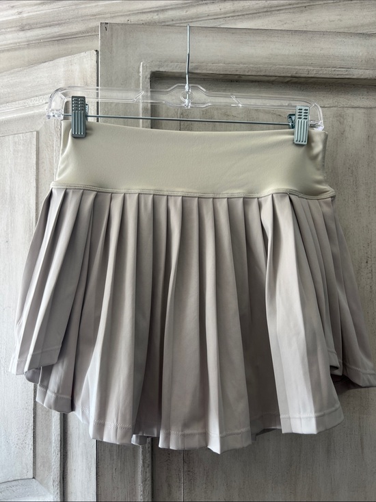 Goldhinge Dresses & Skirts - High-Waist Pleated Skater Skirt in Light Taupe
